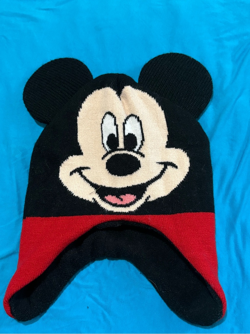 Disney Mickey Mouse Black Red Knit Earflap Hat